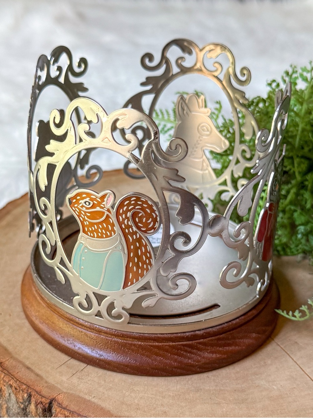 VERY RARE 🎉 Fall Forrest Critters Profile 3 Wick Candle Holder w/ Wood Base